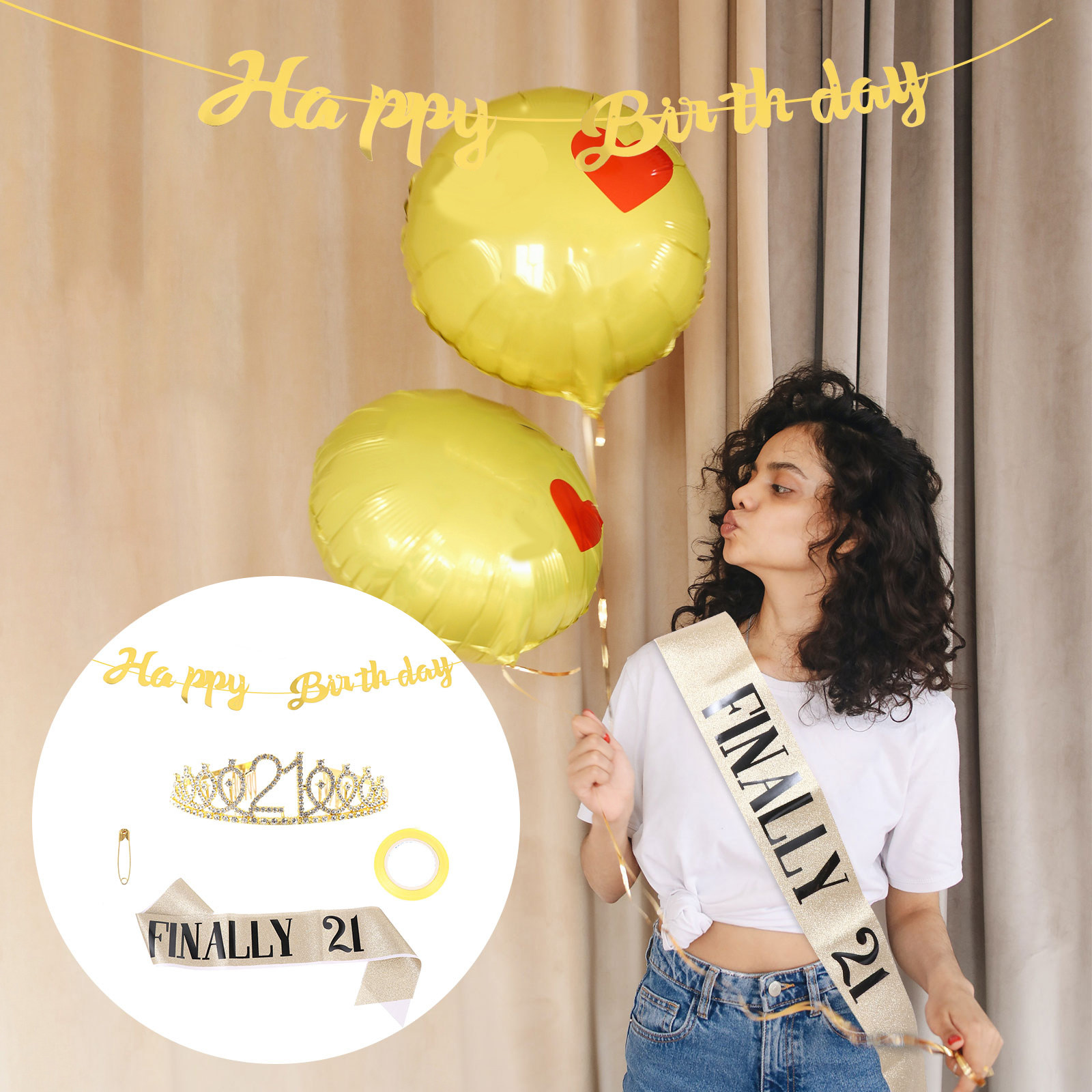 1Set Glitter Birthday Crown Go - Birthday Sash Glitter recension och pris