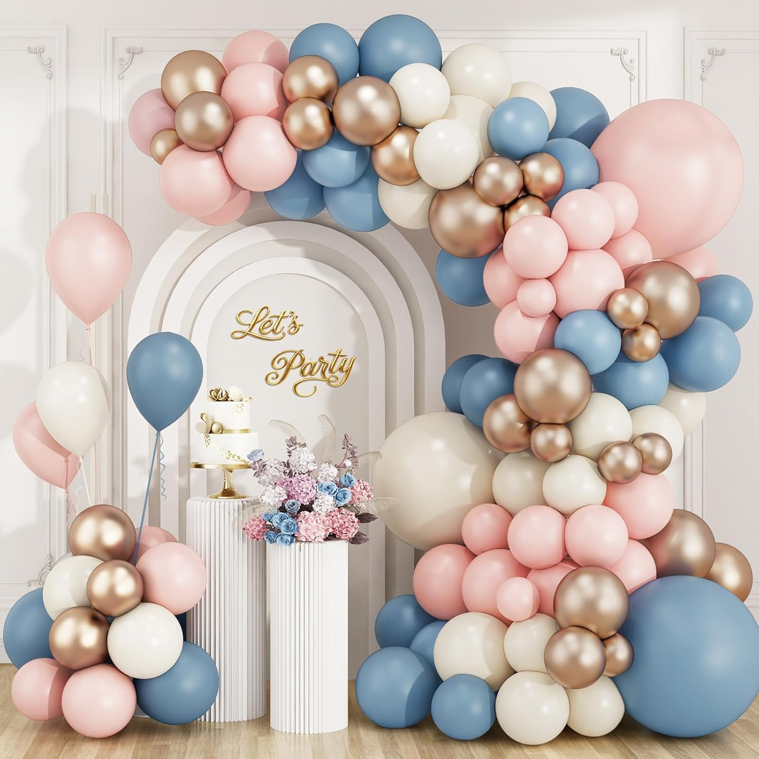 Dusty Pink Blue Champagne Gold - Balloon Arch Kit recension och pris