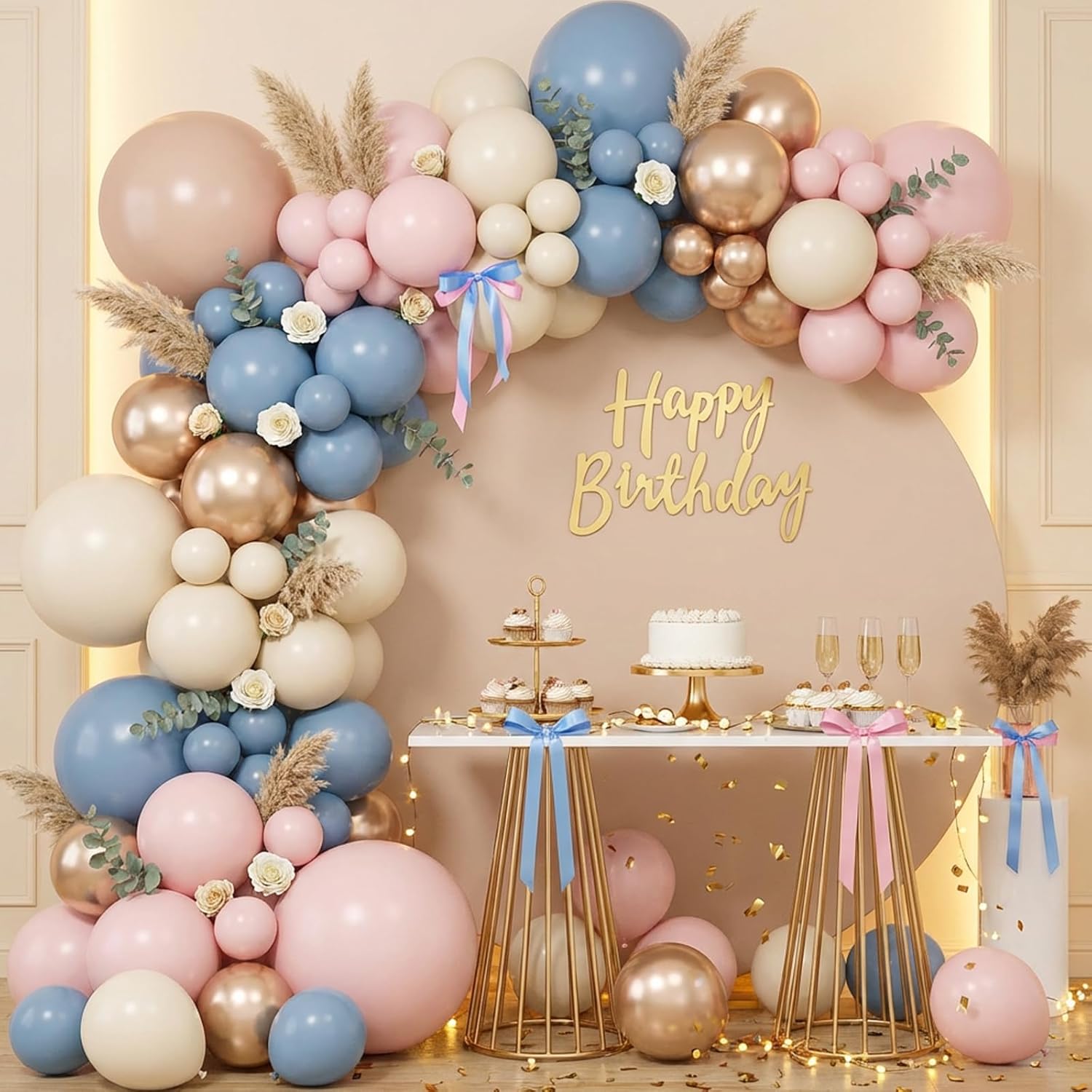 Dusty Pink Blue Champagne Gold - Balloon Arch Kit recension och pris