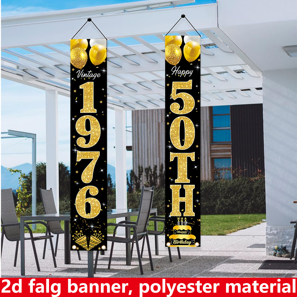2D Flat Banner, 2PC Birthday B - Party Banner Gold recension och pris