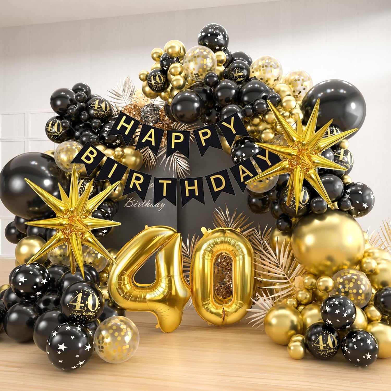 40th Black Gold Balloon Garlan - Balloon Arch Kit recension och pris