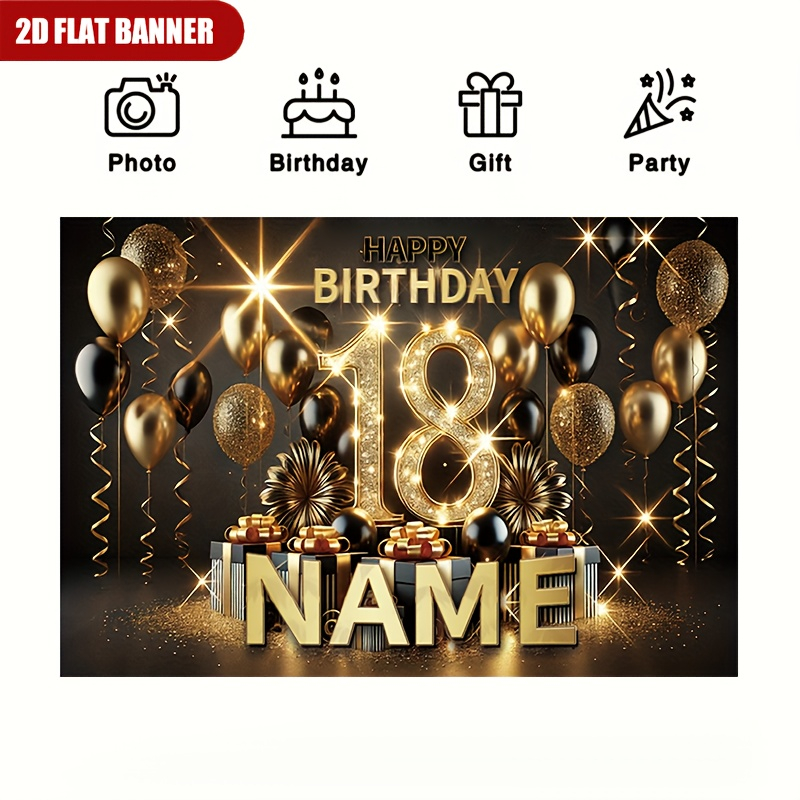 1pc Luxury Black Gold Happy 18 - Party Banner Gold recension och pris