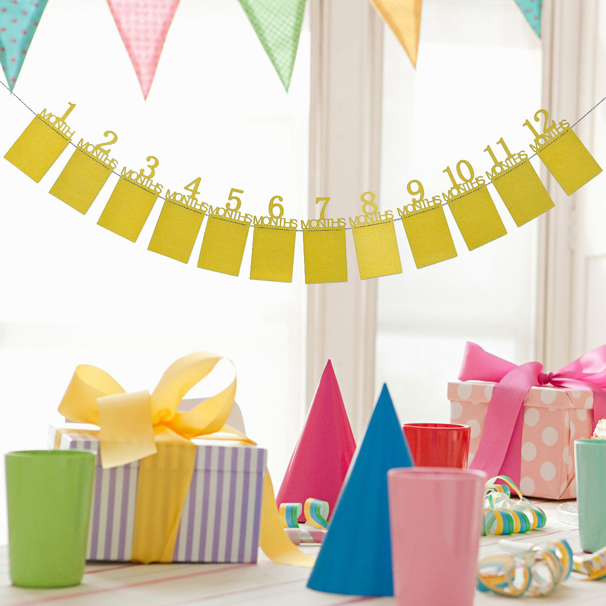 12 Month Gold Baby Birthday Ph - Party Banner Gold recension och pris